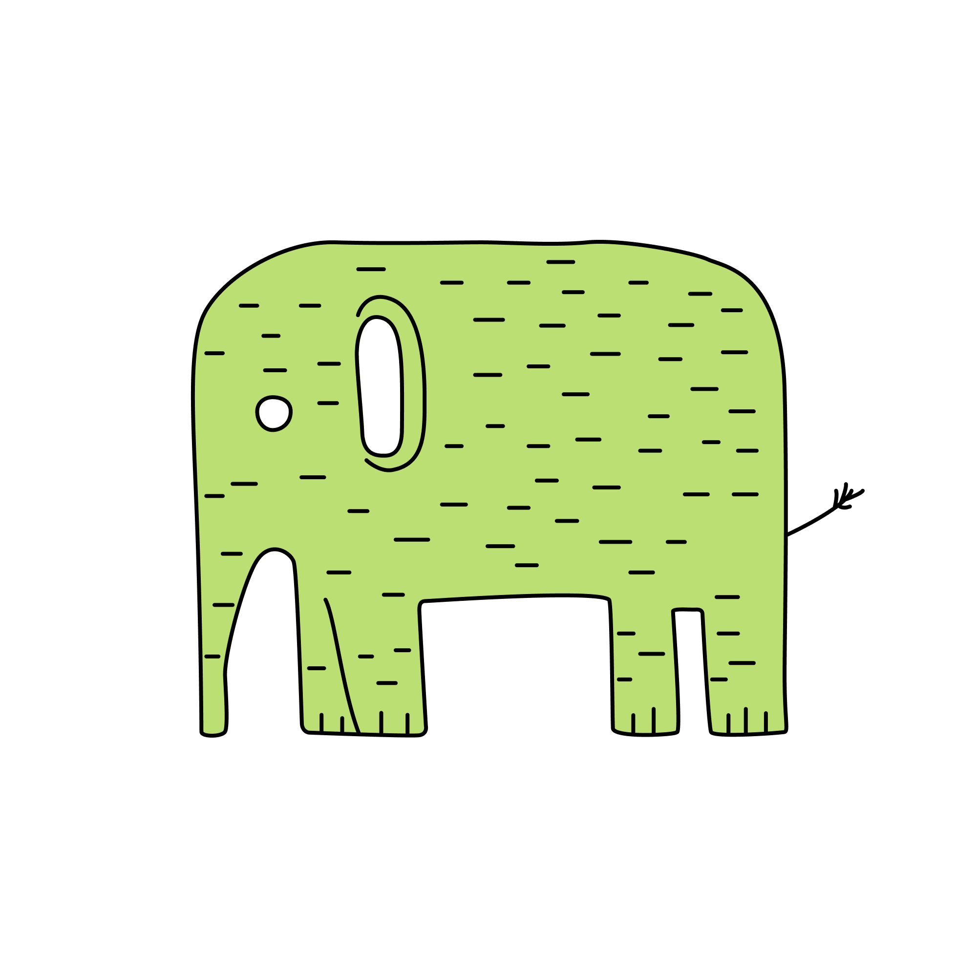 Doodled Green Elephant_filled